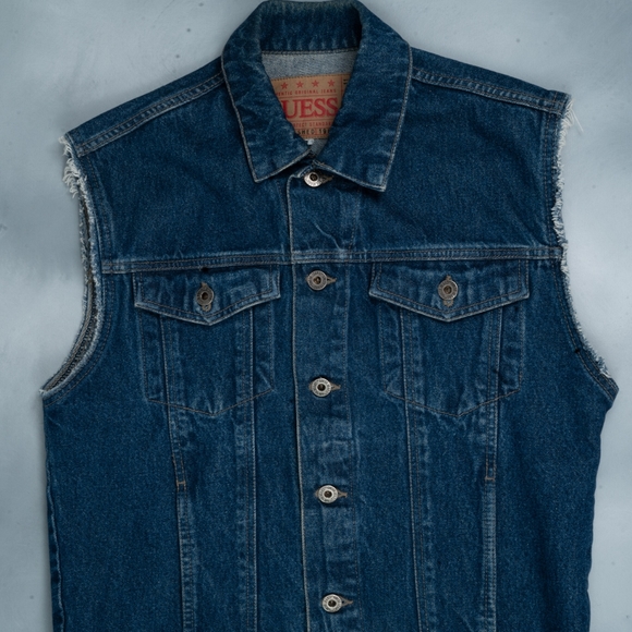MEN - Guess Denim Sleeveless Jacket - Dark Blue Jean - Picture 4 of 7